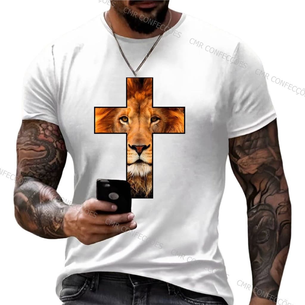 Camiseta Masculina Leão Cruz  cristá evangelicá jesus Algodão Premium  Lançamento Envio Imediato