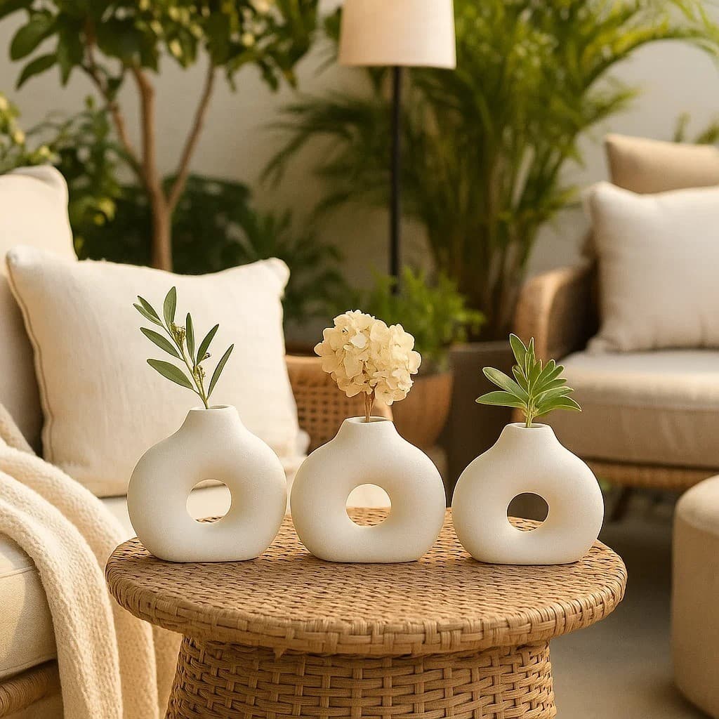 Kit Vaso Branco 3 Peças Mesa Centro Sala Moderna Triolily