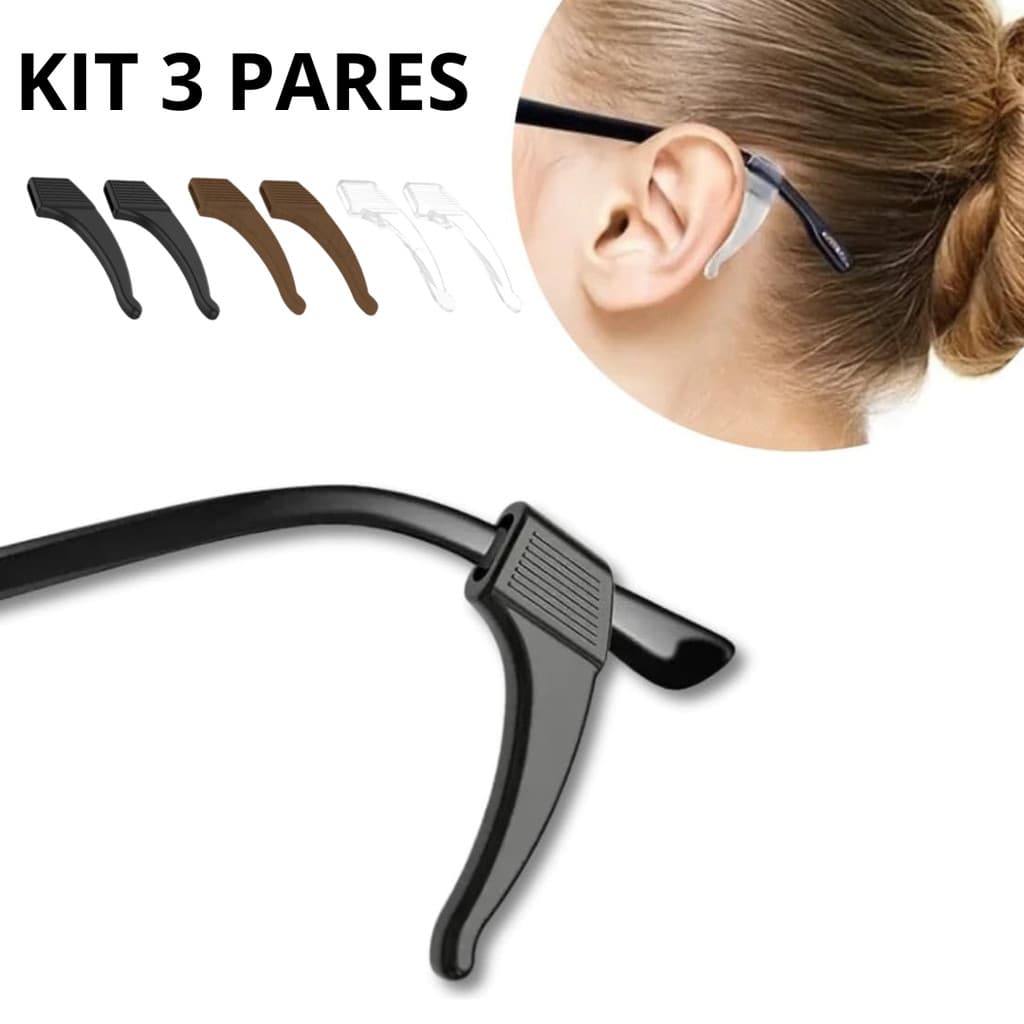 3 pares Prendedor fixador de óculos gancho de orelha trava antiderrapante silicone Slim