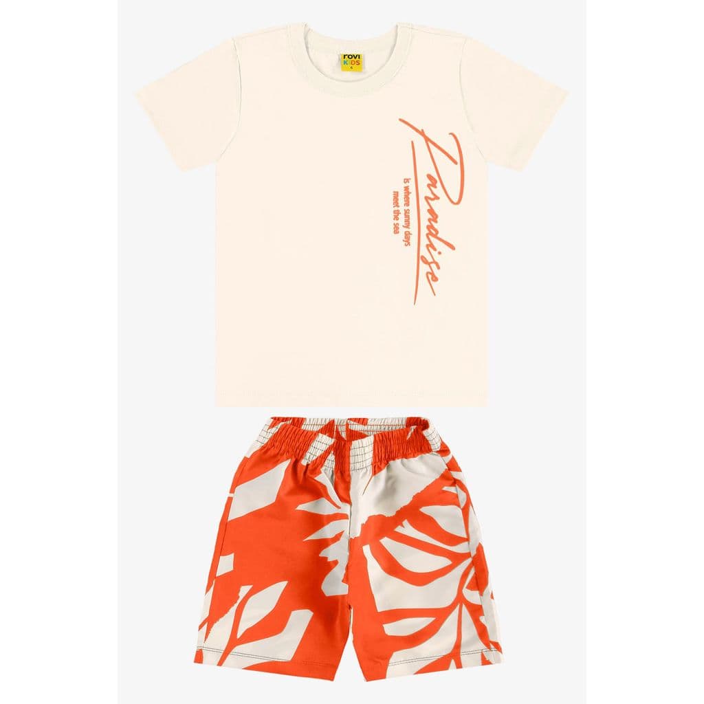 Conjunto Menino Camiseta Meia Malha Bermuda Estampada Rovi Kids