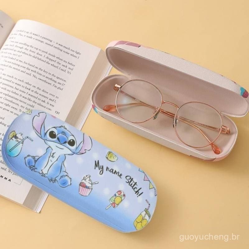 Capa De Óculos Stitch Cute Hard Shell , De Proteção Floral , Tecido Ou Couro PU Para Meninas Femininas