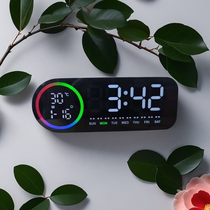 Data de controle de voz cinco velocidades temperatura colorida Multi-função brilho relógio toque despertador semanal