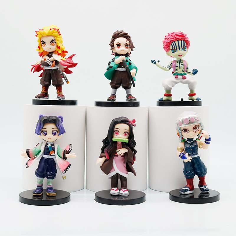 6 Pçs/Set Demon Slayer Anime Figura Akaza Kamado Tanjirou Nezuko Rengoku Kyoujurou Uzui Tengen Kochou Shinobu Q Versão P