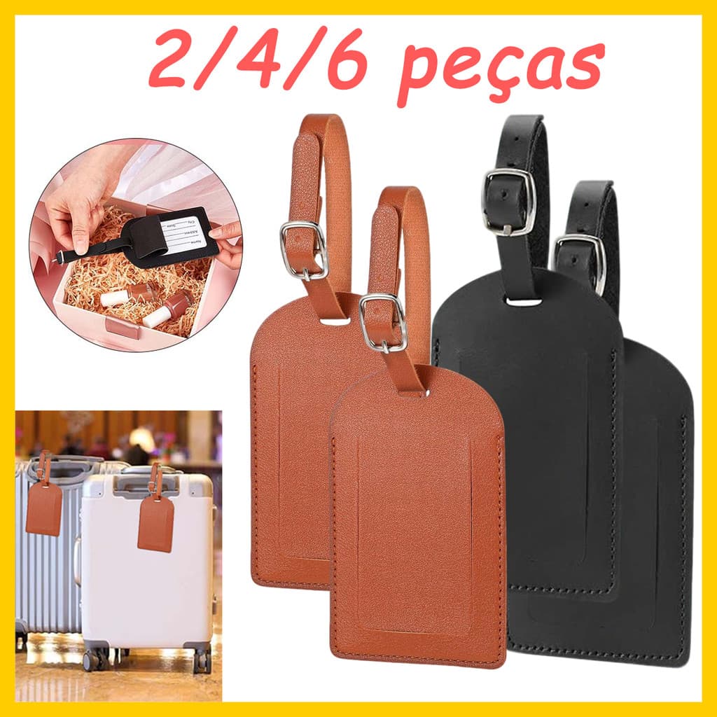 2/4/6 peças Tag De Mala Couro Para Identificação De Bagagem, Com fivela, com capa de Privacidade, 11,1 x 7 cm