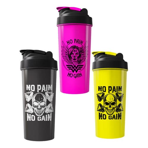 Kit 3 Coqueteleiras Shaker 600ml Academia Agua Casal Fitness Preto/rosa/amarelo
