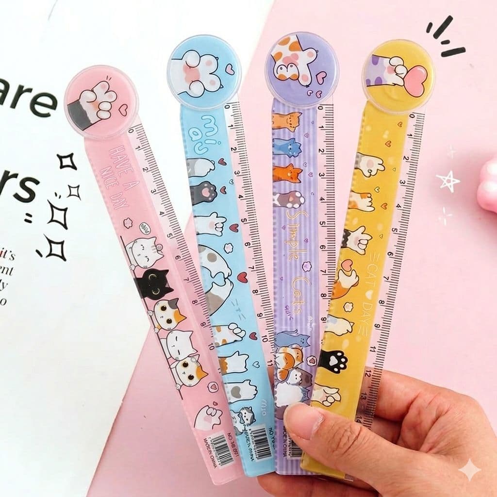 Régua 15cm Gatinho Kawaii Régua Escolar Fofa Estampada Colorida Plástica