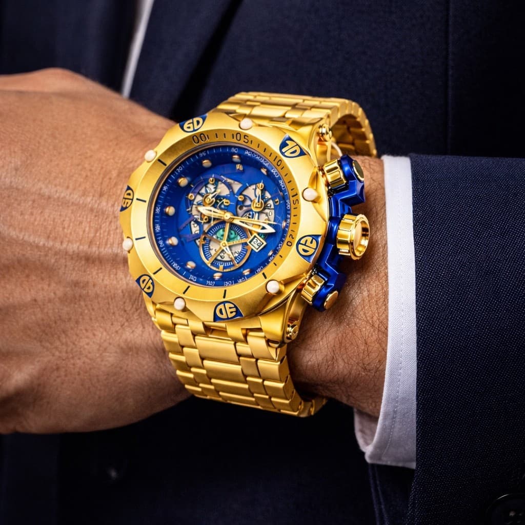 Relógio Dourado Esqueleto Pesado Hybrid 2026