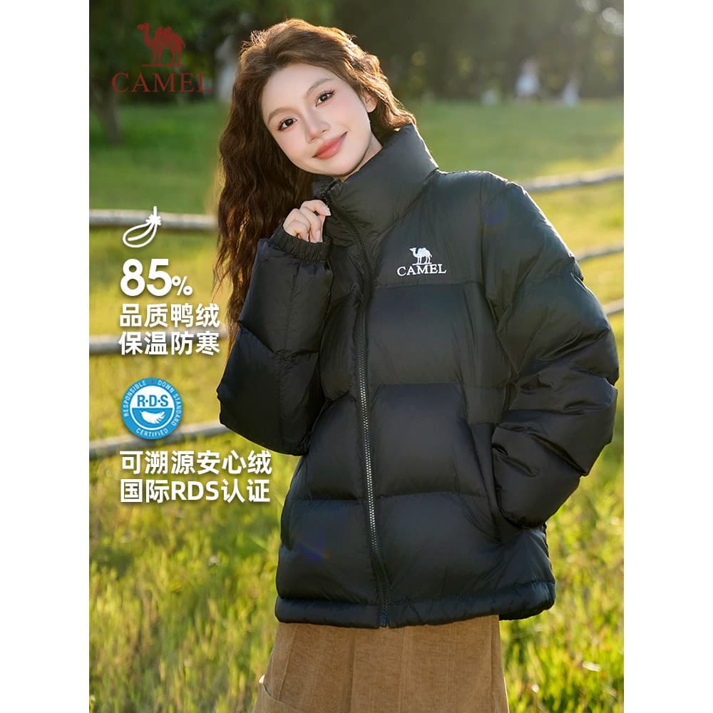 Camelo preto para baixo jaqueta feminina inverno 2025 pão jaqueta masculina ao ar livre com capuz engrossado resistente