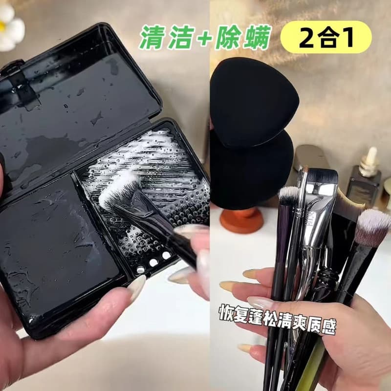Caixa de armazenamento de lavatório portátil, sabão de limpeza para escova de maquiagem, Mini escova de limpeza profunda