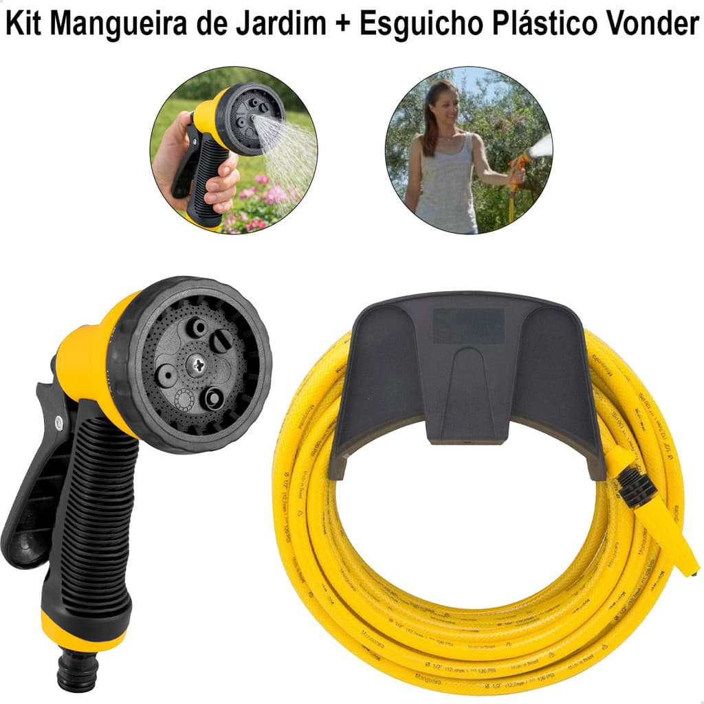 Kit Mangueira de Jardim Superflexível 20m com Suporte e Esguicho 7 Funções