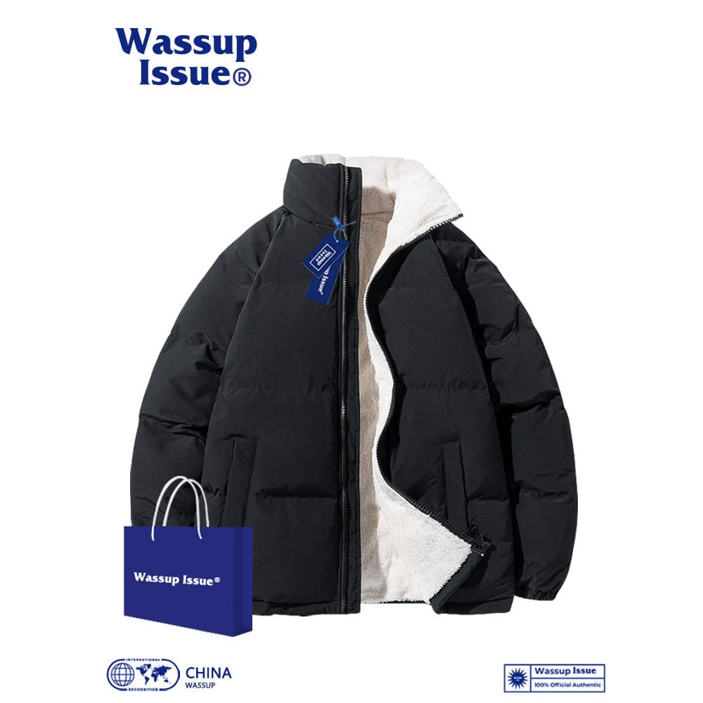 WASSUP ISSUE Jaqueta acolchoada de lã de cordeiro masculina inverno grosso acolchoado jaqueta solta Street Wear jaqueta