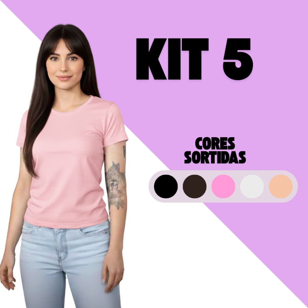 Kit 5 Baby Look Femininas 100% Algodão – Básicas Premium