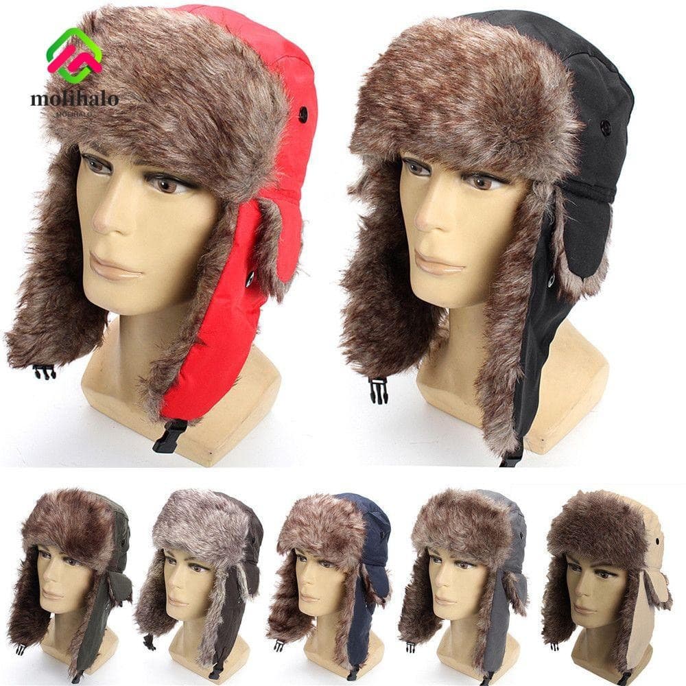 MOLIHALO Russo Ushanka Homens Mulheres Fur Trapper Boné De Inverno