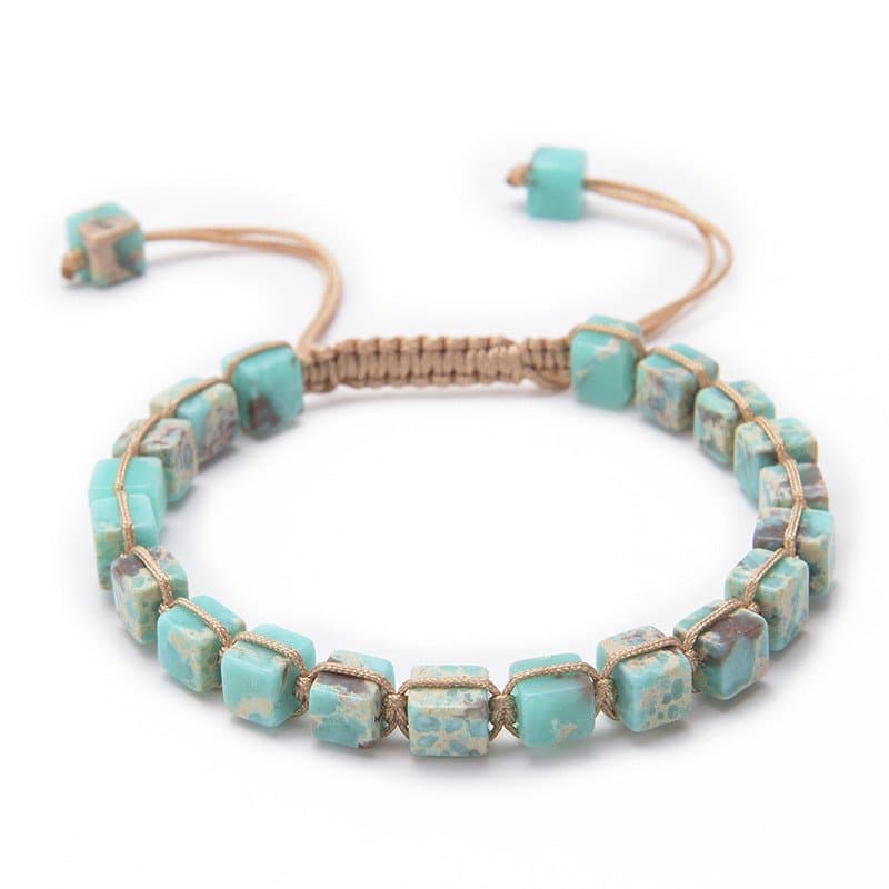Pulseira Boêmia Quadrada de Pedra Emperor, Pulseira Trançada de Pedras Naturais Coloridas, Joia Artesanal Feminina com C
