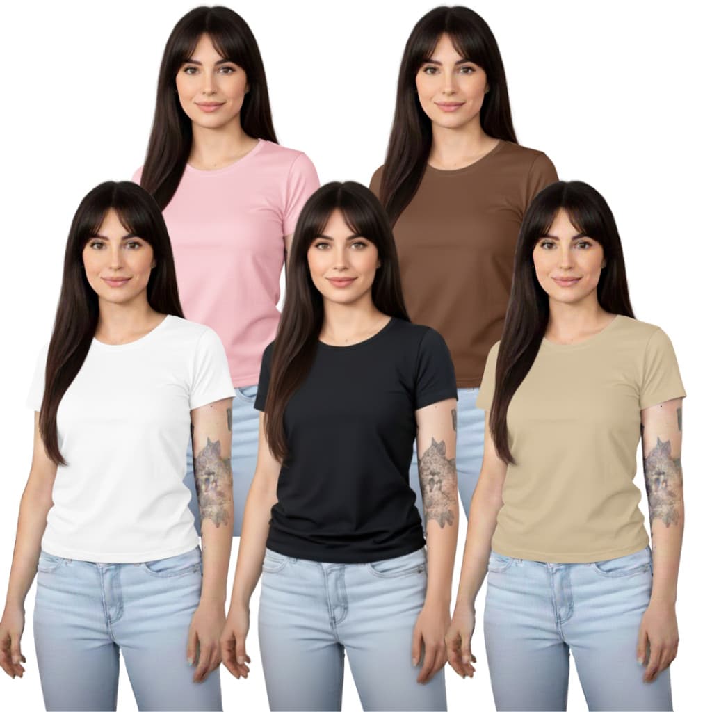 Kit 5 Baby Look Básicas – Modelagem Feminina Perfeita