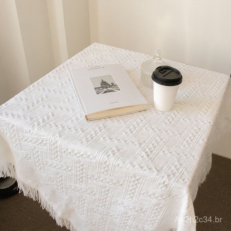 Toalha de mesa de malha branca estilo Ins, manta para sofá, capa para sofá, capa para móvel de TV, manta de piquenique,