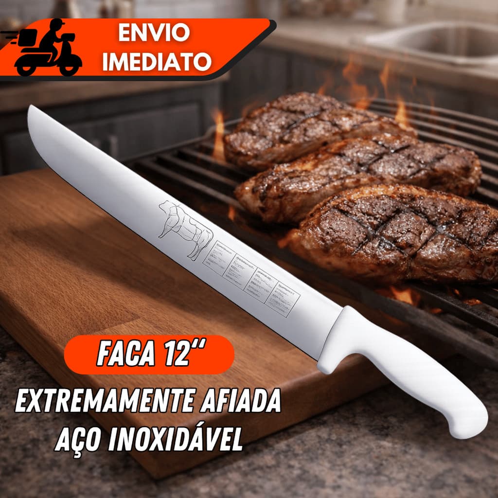 Facas 12 Polegadas Cabo Branco Açougueiro Churrasqueiro Profissional Para Carnes