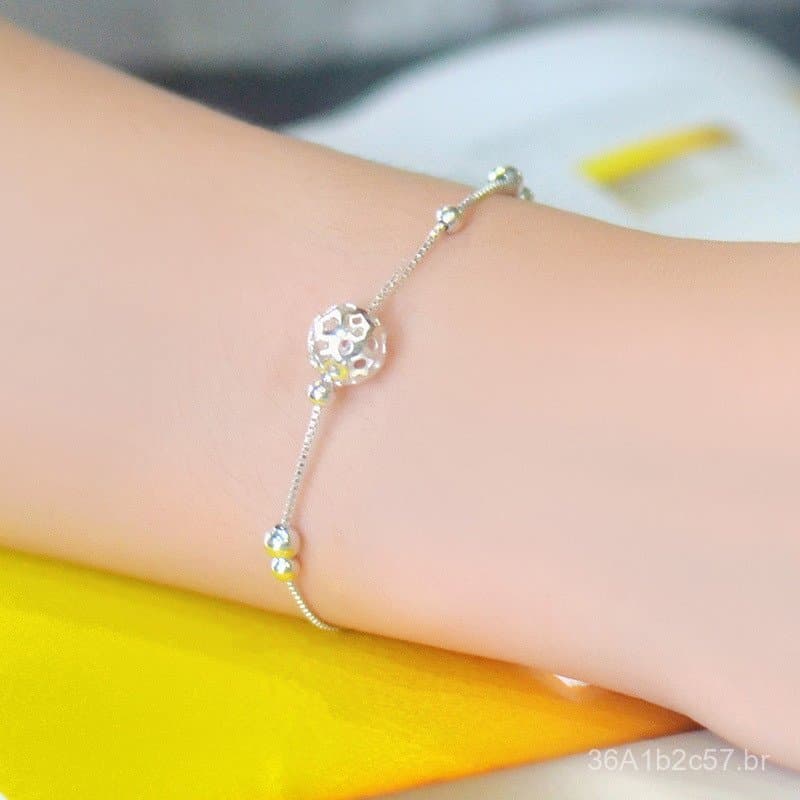 Pulseira de prata 925, pulseira de prata com esferas requintada para mulheres, estilo coreano, simples, estilo estudanti
