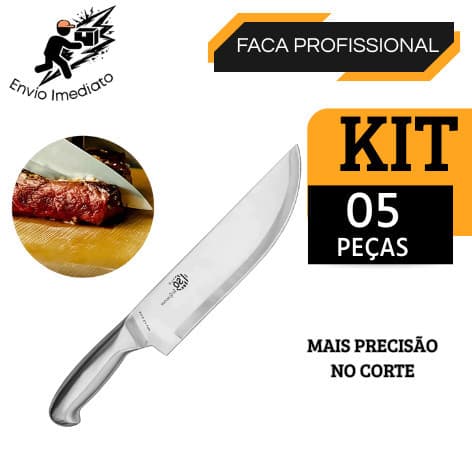 Kit 5 Faca Profissional Inox 6" Faca de Chef Cozinha Afiada Multiuso Alta Qualidade