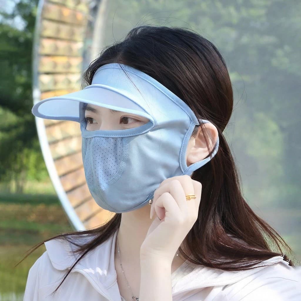 Máscara protetora solar feminina proteção ultravioleta verão preto pára-sol máscara facial completa seda gelo estilo fin