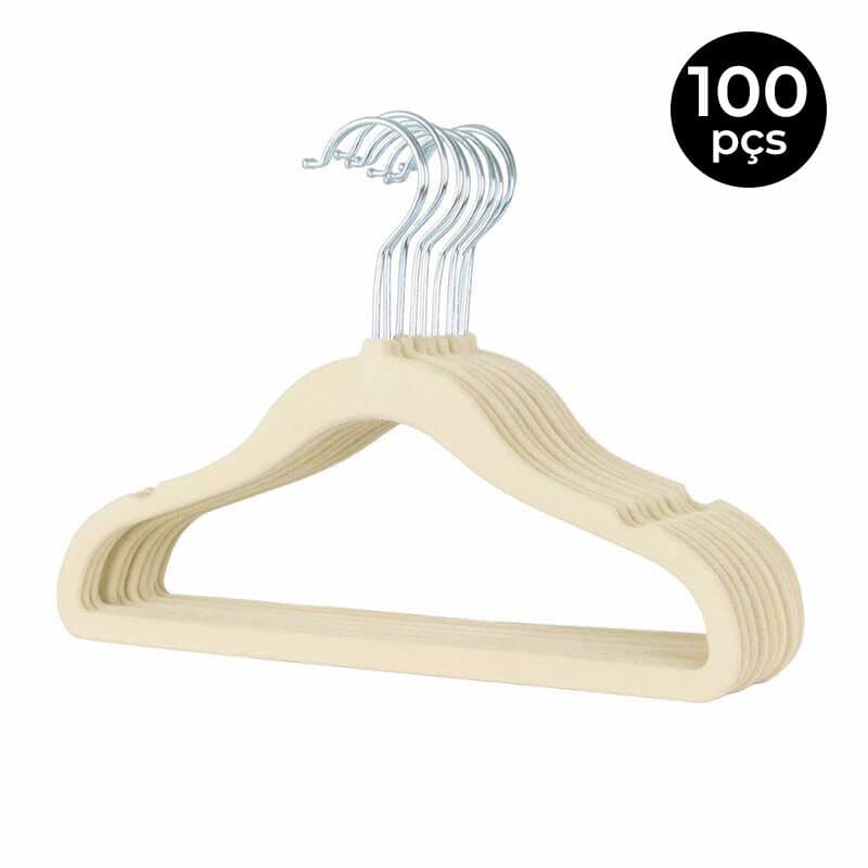 Cabide de Veludo Infantil 30cm Bege 100 Unidades