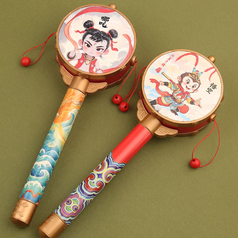 W errante tambor estilo chinês bebê embreagem retro brinquedo retro crianças mão tambor agitando tambor crianças bonito