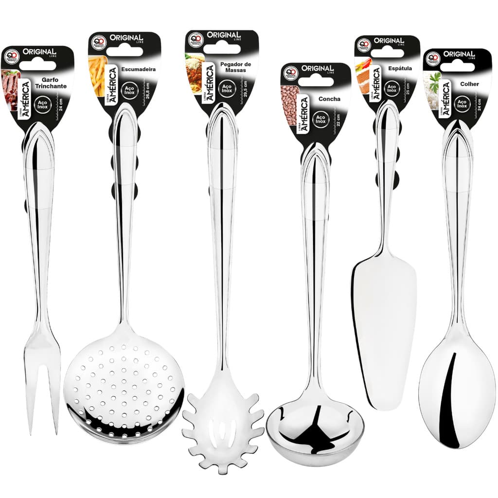 Kit 6 Peças Utensílios Cozinha Inox Jogo Completo Cozinha