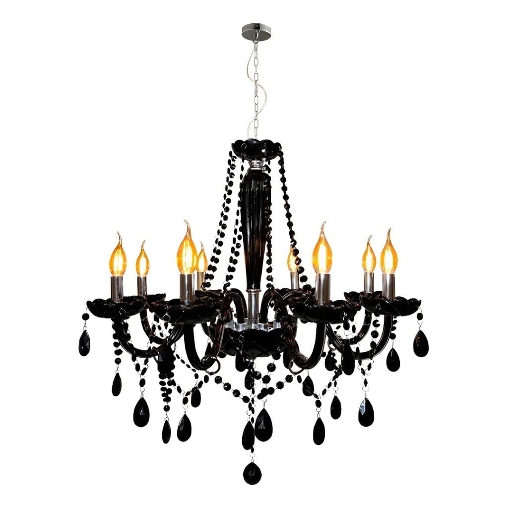 Lustre Pendente De Cristal Nice 8 Braços Bocal E14 Bivolt Preto 110v/220v