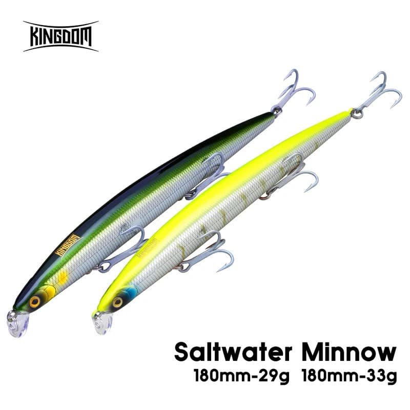 Iscas de Pesca no Mar Kingdom 18cm 29g 33g Iscas Flutuantes de Afundamento Lento Minnow Wobbler Iscas Artificiais Rígida