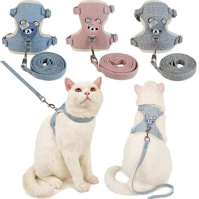 Conjunto De Arnês E Trela Para Animais De Estimação Com Design De Urso Fofo , Ajustável Confortável , Gatos Pequenos , M