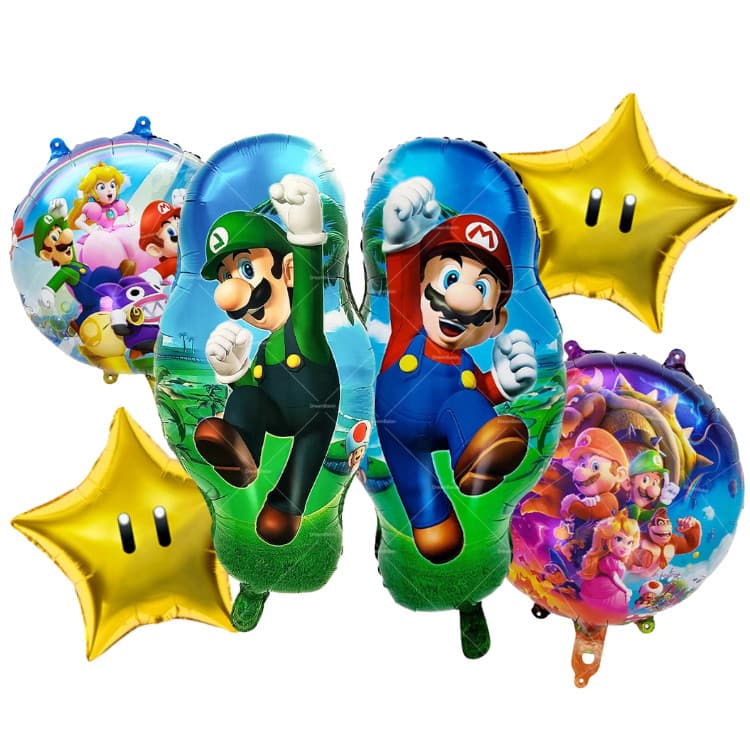 Kit Balão Metalizado Super Mario Bros Luigi Redondo Coração Estrela Olho Decoração Festa Aniversário