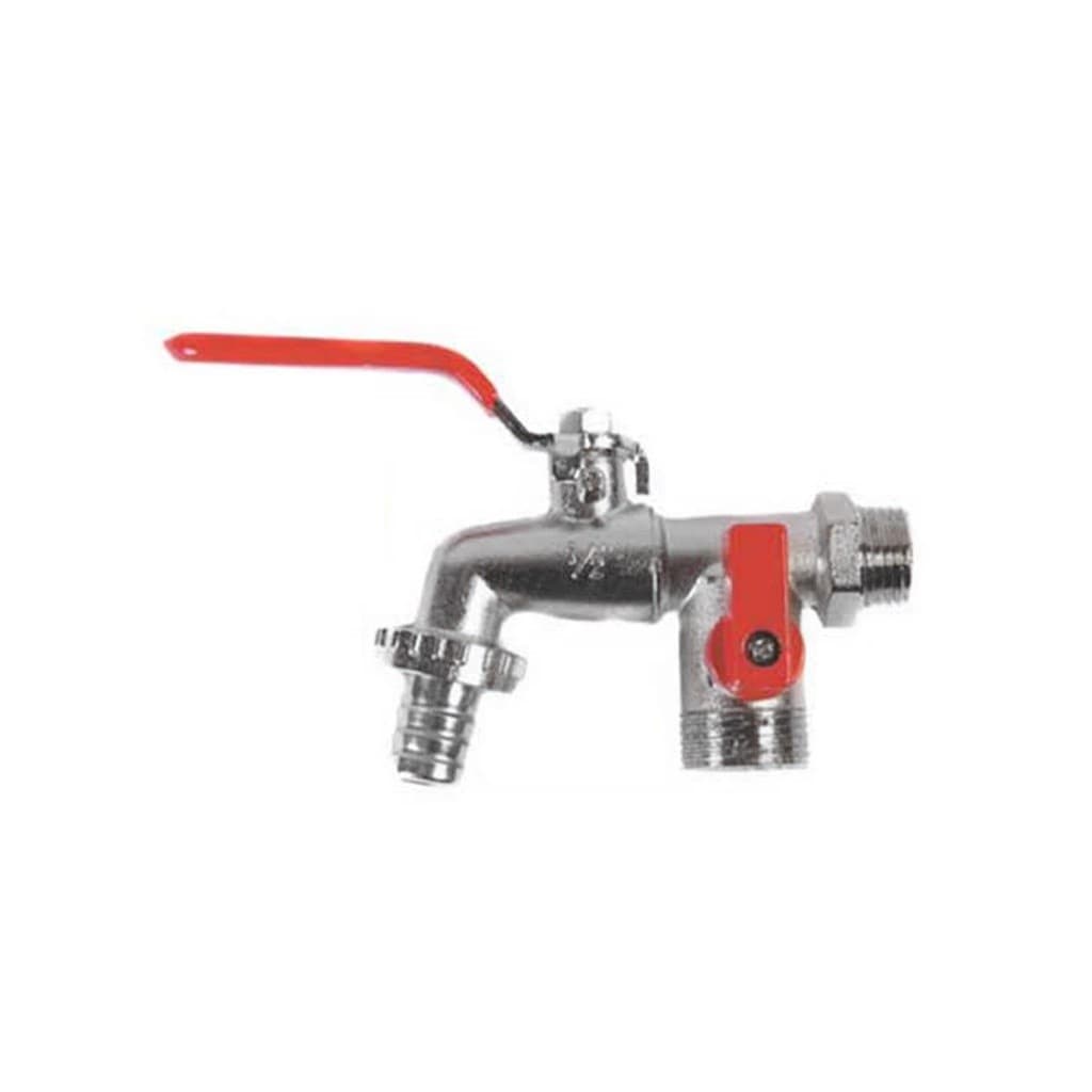 Torneira Esfera Dupla Para Máquina De Lavar E Tanque 2 Saídas 1/2 X 3/4 De Parede Metal