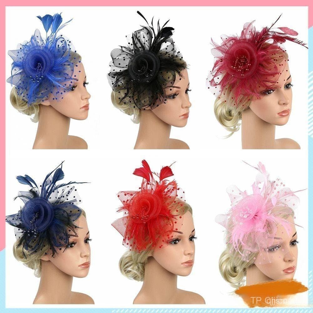 Chapéu de Malha Feminino com Flor/Penas para Casamento/cocktails