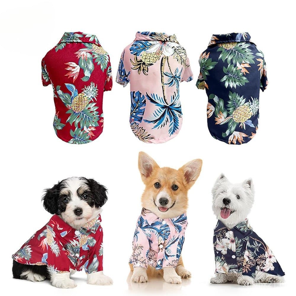Roupas para Cães Estilo Praia Havaianas Camiseta para Cães Casaco Colete para Gatos 4FF2