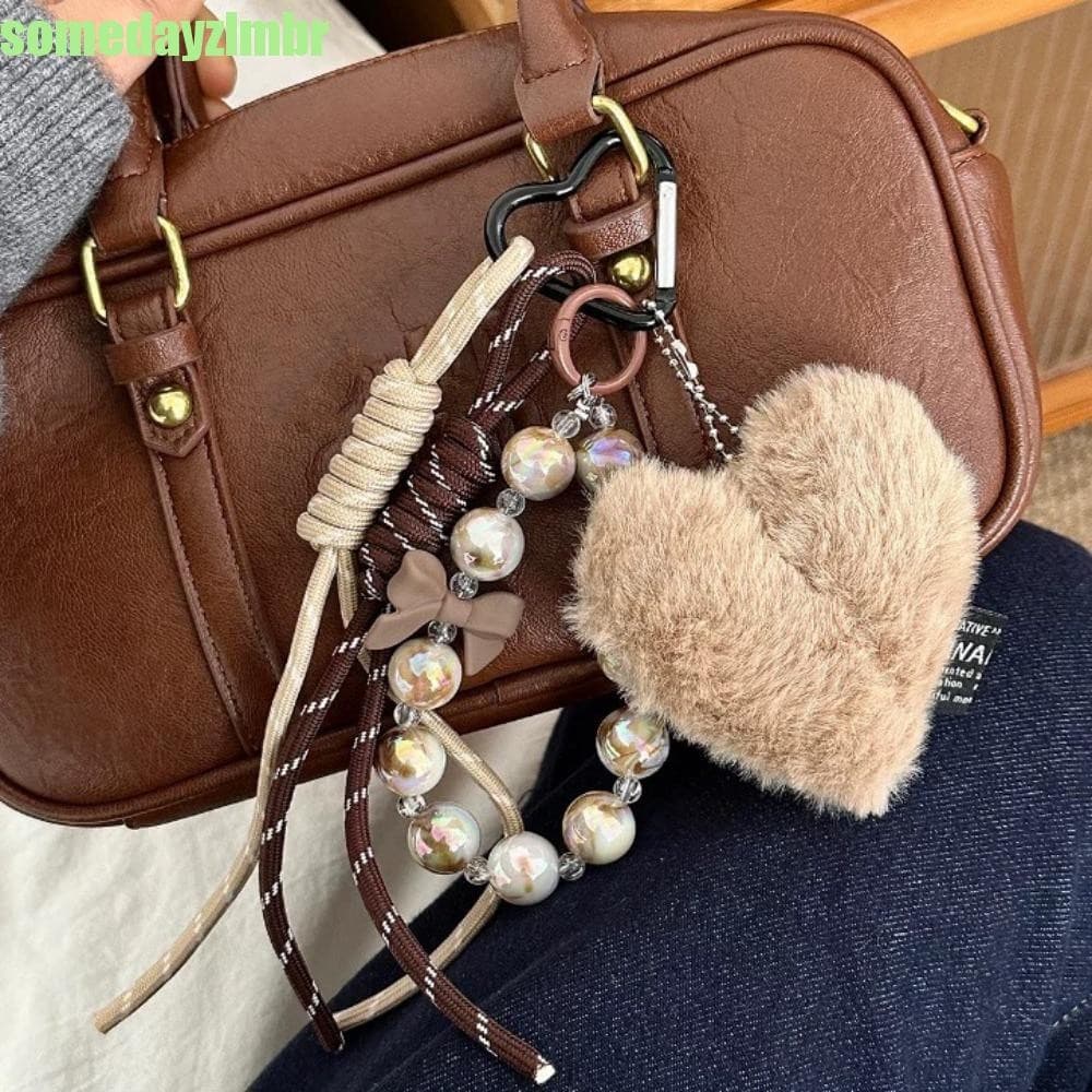 SOMEDAYZL0M Chaveiro De Amor De Couro , Pingente De Bolsa De Coração De Pelúcia Y2k , Corda Com Coreano Marrom