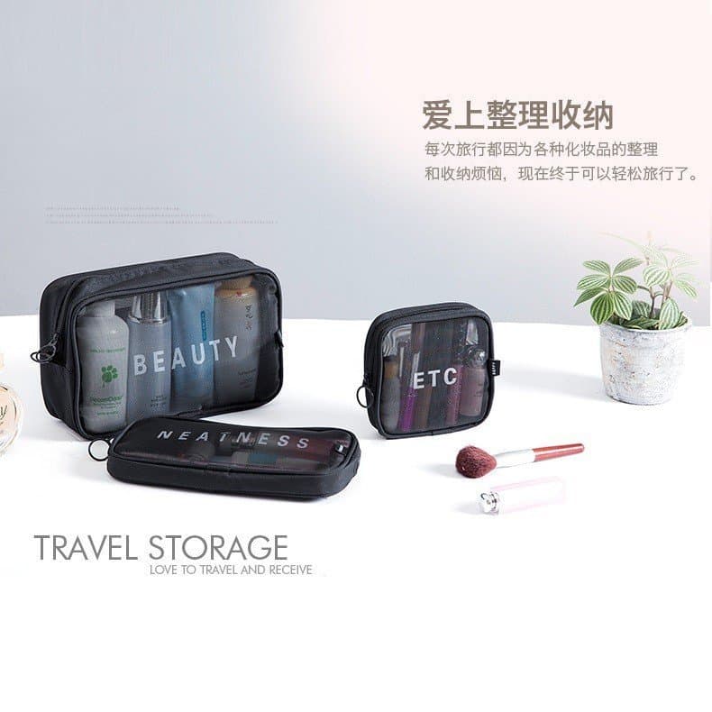 Bolsa de Armazenamento Digital em Nylon Respirável para Viagem, Bolsa de Maquiagem e Higiene Pessoal Portátil, Conjunto