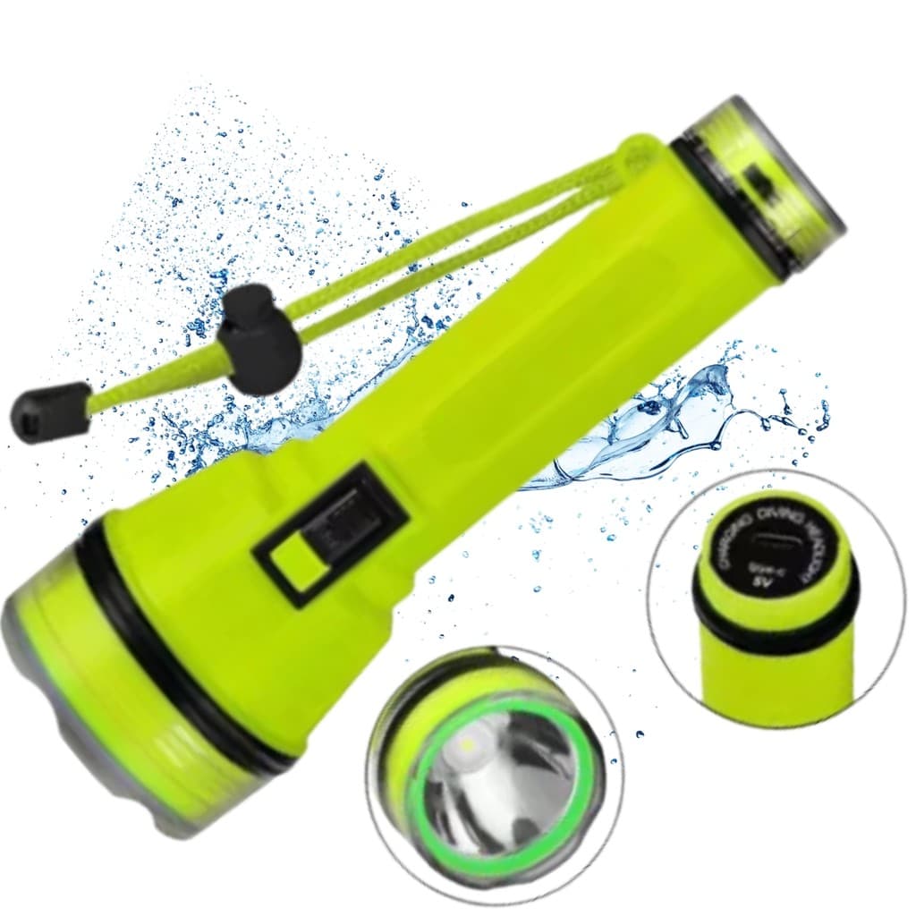 Lanterna De Mergulho Pesca Led Recarregável Usb 30m Prova Dágua Profissonal