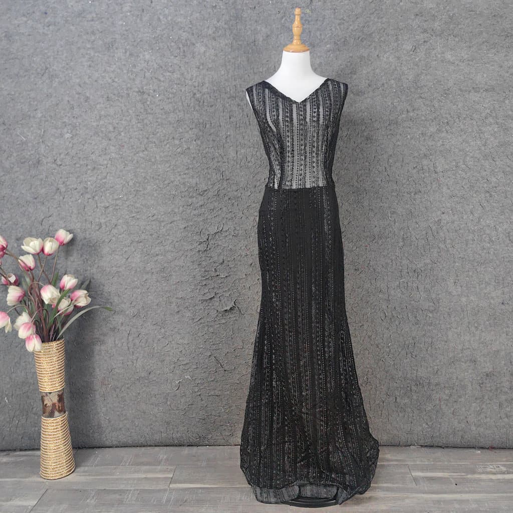 Tamanho grande gaze bordado vestido preto diy combinando vestido fino All-match feminino simples mais magro olhar festa