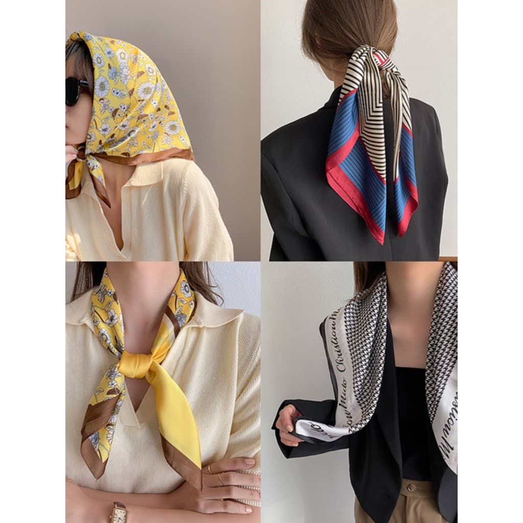 Novo estilo lenços de seda femininos All-Match High-End sentimento 70 lenços quadrados coreano pescoço cachecóis primave