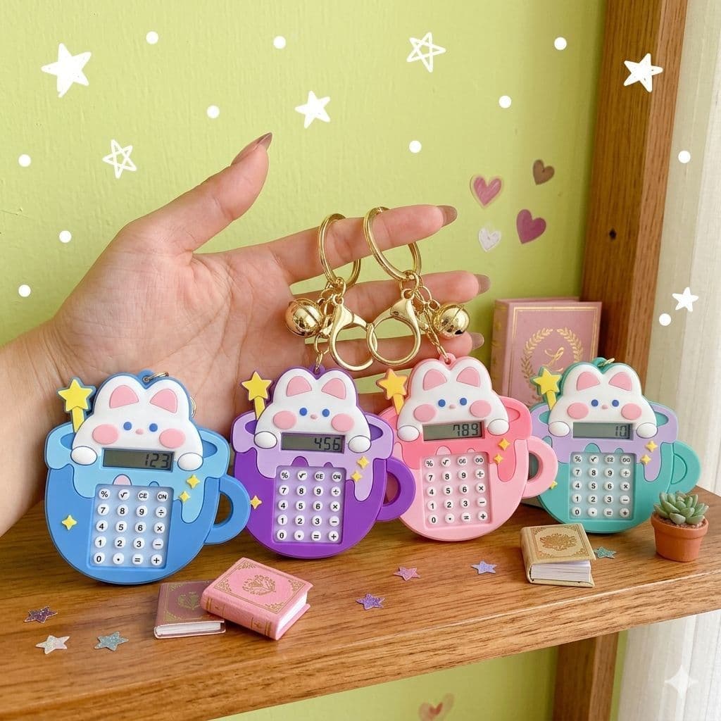 Mini Calculadora Kawaii com Chaveiro Brinquedo Labirinto e Calculadora