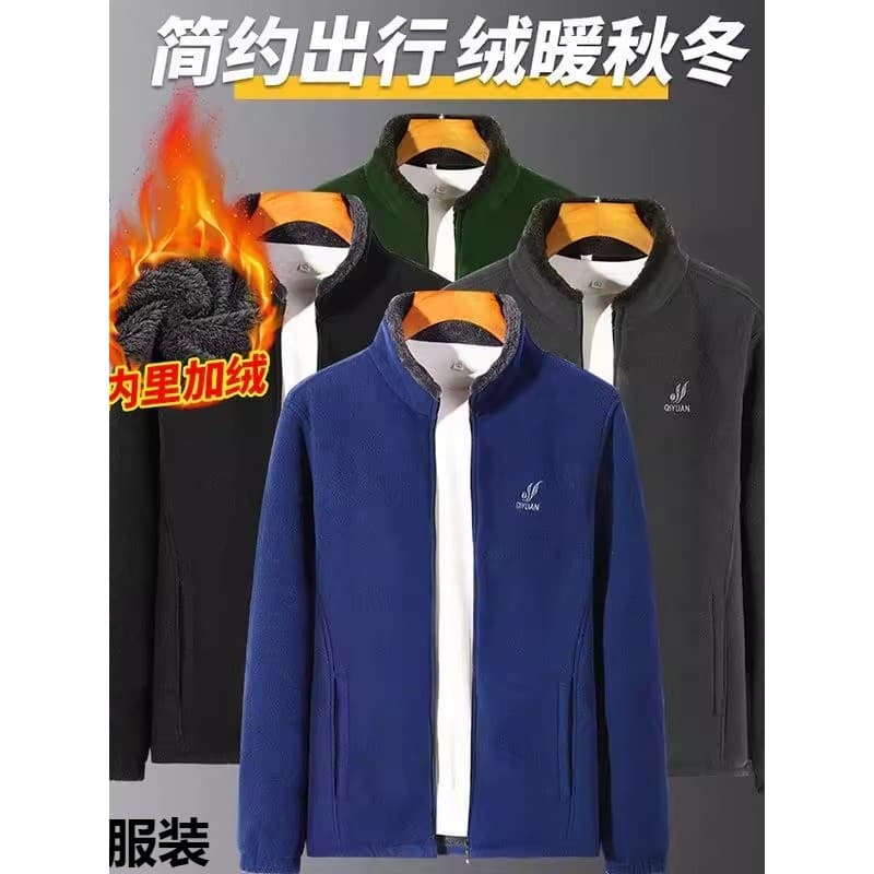 Novo estilo jaqueta de lã Polar engrossado velo gola alta Cardigan masculino primavera outono inverno jaqueta masculina