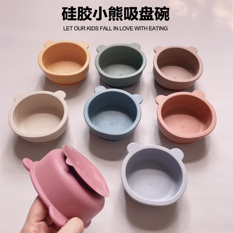 Crianças bebê urso otário tigela treinamento do bebê talheres tigela de Silicone dos desenhos animados urso tigela de co