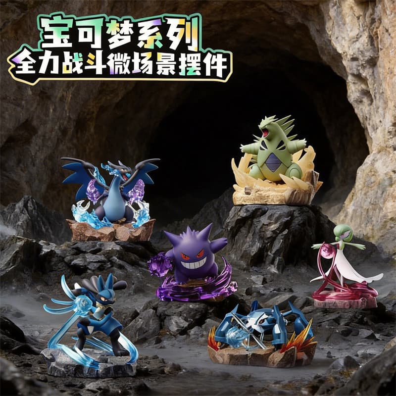 Figuras Autênticas da Série de Batalhas Pokémon: Bonecos de Brinquedo do Charizard e Gengar, Modelo de Cena Iluminada, C