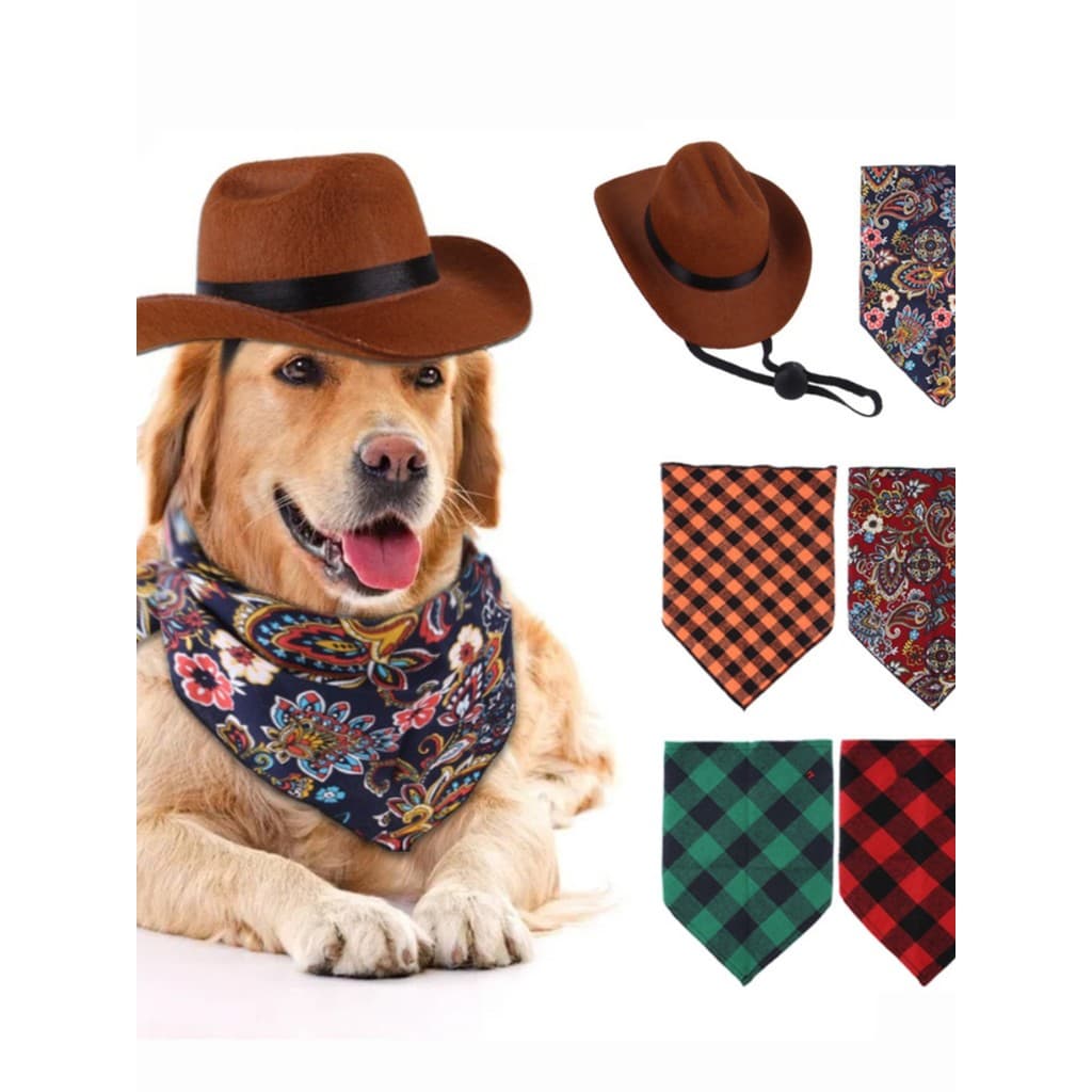 Novo produto transfronteiriço conjunto de chapéu para animais de estimação Retro triângulo cachecol acessórios para anim