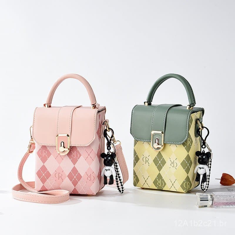 Bolsa pequena com padrão de diamante para mulheres, nova bolsa transversal versátil da moda 2024, bolsa de ombro pequena
