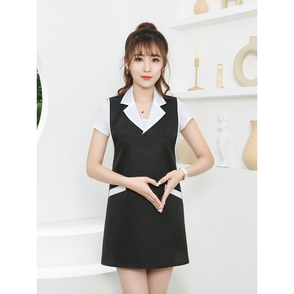 Terno avental salão de beleza dedicado Workwear feminino manicure leite loja de chá garçom moda lapela sem mangas colete
