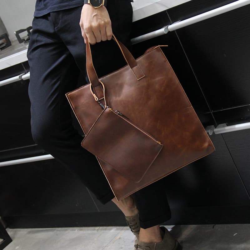 Britânico Retro bolsa de negócios Casual moda cavalo louco couro carteiro um ombro Diagonal sacola masculina