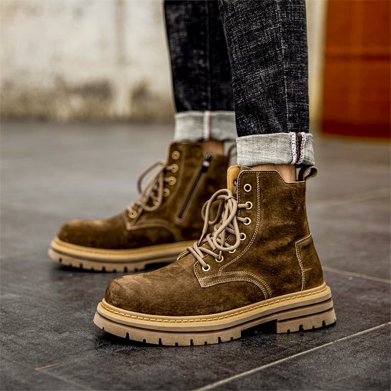 Primavera Martin botas masculinas britânicas de alta qualidade sapatos Nubuck couro genuíno Mid-top na moda botas curtas