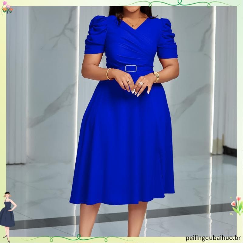 VESTIDO MIDI laço FESTA ANIVERSÁRIO DETALHE CINTO FORRADO