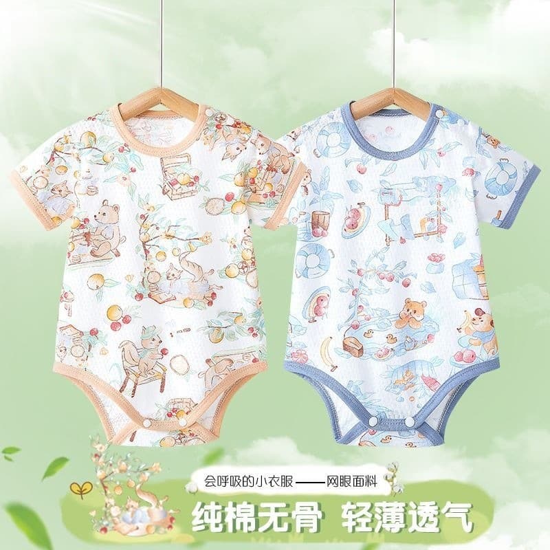 Macacão de bebê verão estilo fino bebê puro algodão manga curta macacão triângulo bebê macacão roupas recém-nascidos